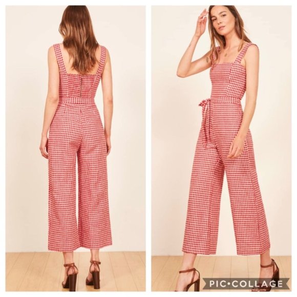 Reformation Pants - Reformation Gingham Red Linen Jumpsuit - Small Petite 8P NWT